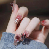 Hkanlre Bling coffin nails red gradient for stylish daily wear