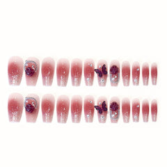 Hkanlre full-cover press-on nails red gradient for quick manicures