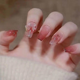 Hkanlre pink butterfly press-on nails with gradient finish for quick at-home manicure