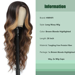 HMHIFI lace-part 26in brown blonde wig enhances elegant, natural-looking styling
