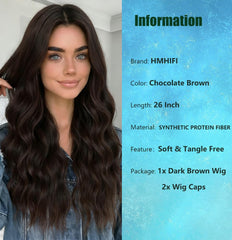 HMHIFI wavy curly brown wig side view showing natural movement.
