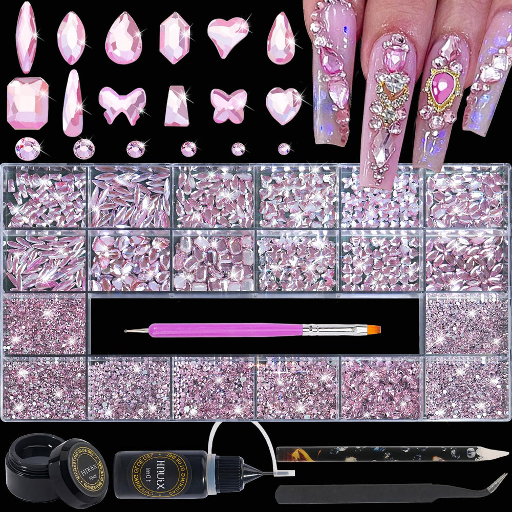 HNUIX nail rhinestones light pink glass crystals for nail art with vivid sparkle