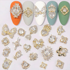 HNUIX nail charms gold copper zircon multi-shape 3D dangle add daily sparkle.