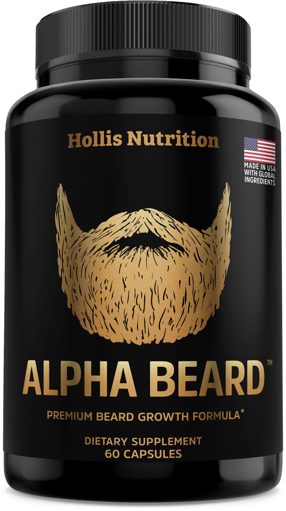 Hollis Nutrition ALPHA BEARD bottle showing beard and hair support capsules