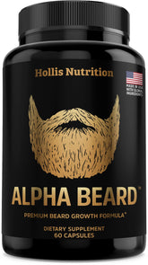 Hollis Nutrition ALPHA BEARD bottle showing beard and hair support capsules