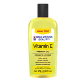 Hollywood Beauty Vitamin E Oil bottle closeup for hydration and care.