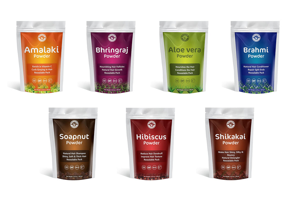 Holy Natural Herbal Hair Pack front view with resealable packaging for easy home care.