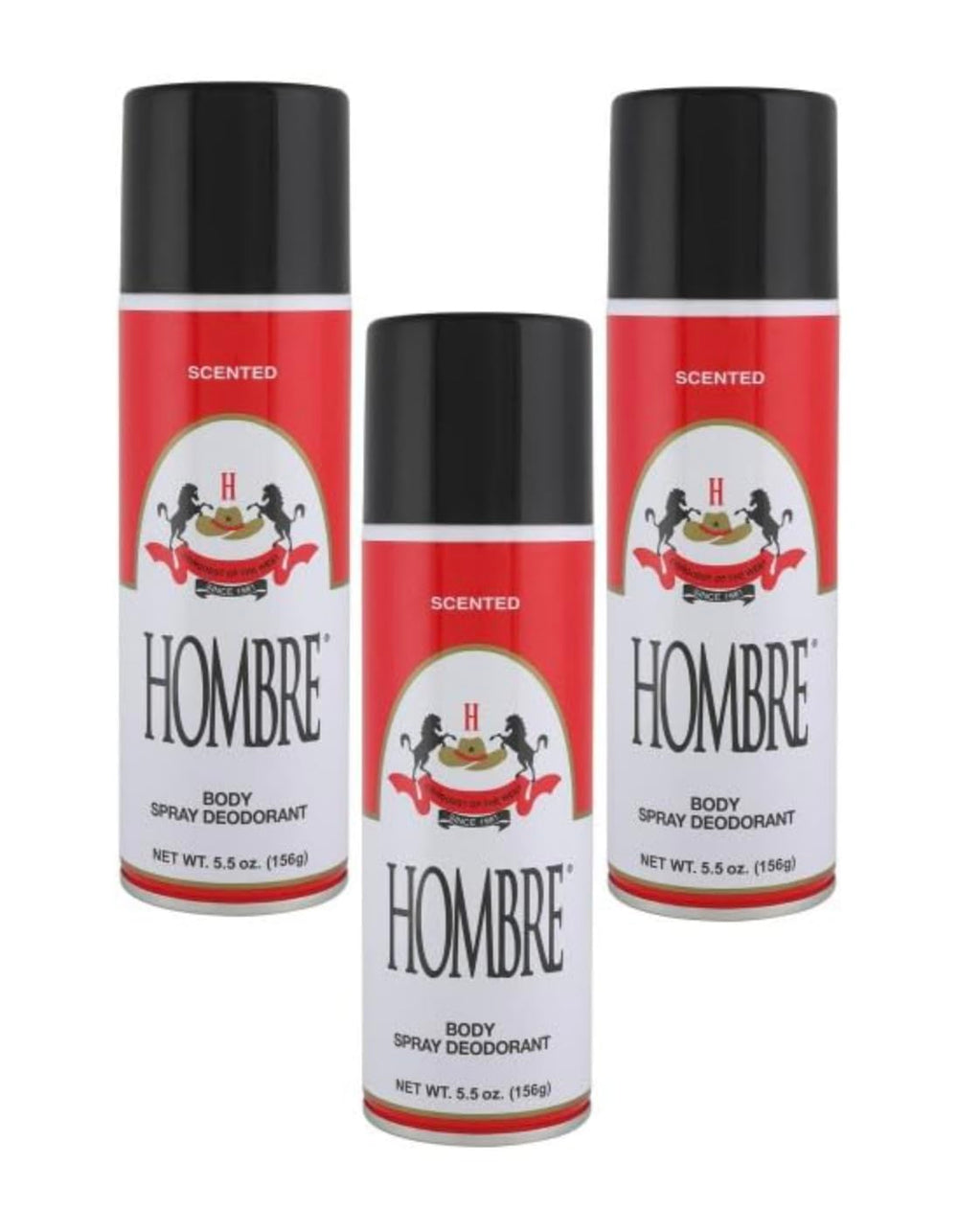 HOMBRE Red Deodorant bottle closeup highlighting long-lasting protection.