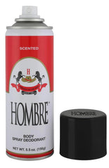HOMBRE Red Deodorant spray-action demonstrates quick-dry application.