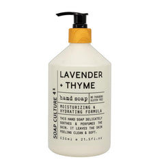Home and Body Company Soap Culture 41 bottle label with Lavender Thyme scent for calming hand washing.