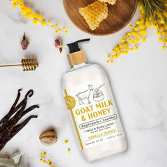Raes Lil Shop goats milk hand lotion with vanilla honey scent for soothing skin