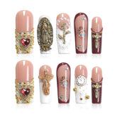 Homsera handmade press-on nails in long coffin shape with glossy finish for a quick chic manicure