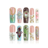 Homsera Lustrous Blossom nails with 3D floral design for elegant evenings.