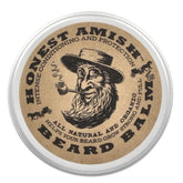 Honest Amish Beard Balm tin front shows natural ingredients for healthy beard softness.