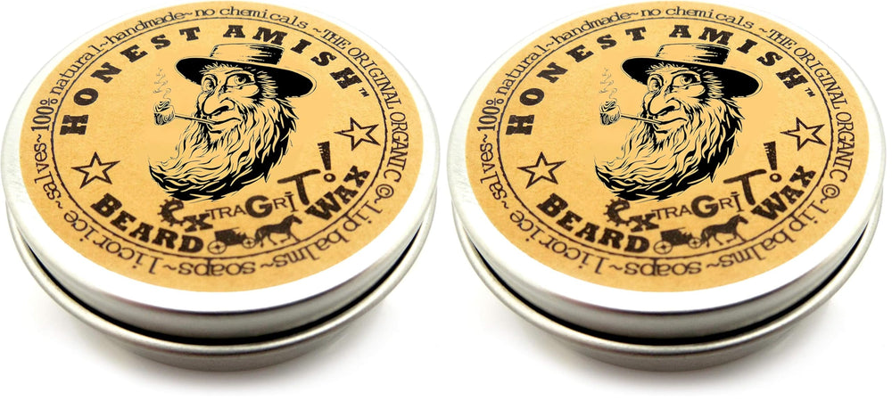 Honest Amish Extra Grit Beard Wax front view helps tame unruly beard hairs.