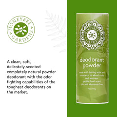 Applying Honeybee Gardens deodorant powder underarm for quick-drying feel.
