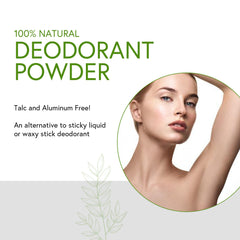 Texture close-up of Honeybee Gardens deodorant powder showing talc-free formula.