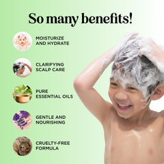 Honeydew Cleansing Kids Shampoo bottle shows rosemary oil for gentle cleansing