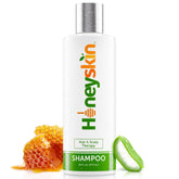 Honeyskin Hair Growth Shampoo bottle pour shows calming scalp cleansing and balance