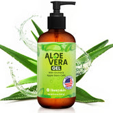 Honeyskin soothing aloe vera gel bottle refreshes sun-exposed skin.
