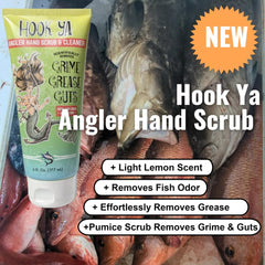 Hook'Ya fishing hand soap pump-dispense highlight quick clean after fishing
