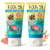 Hook'Ya Hawaii reef sunscreen bottle showing mineral protection and lightweight finish.