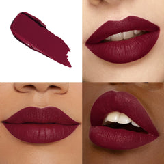 Close-up of HOOMUSS Burgundy Lipstick on lips for even coverage