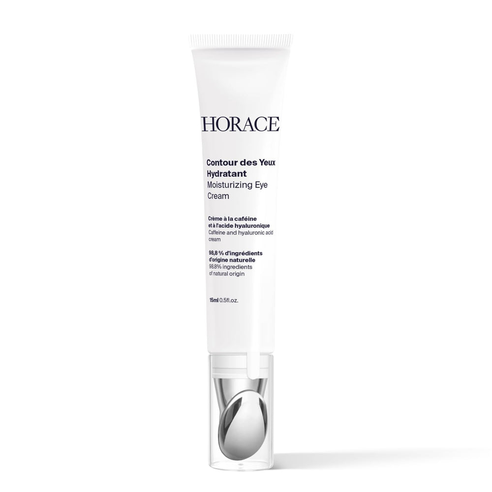 Horace Under-Eye Moisturizer jar close-up showing soothing, fragrance-free formula.