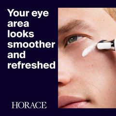 Horace Under-Eye Moisturizer with cooling metal applicator delivering instant refreshment.