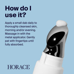 Horace Under-Eye Moisturizer unscented vegan formula visible on packaging.