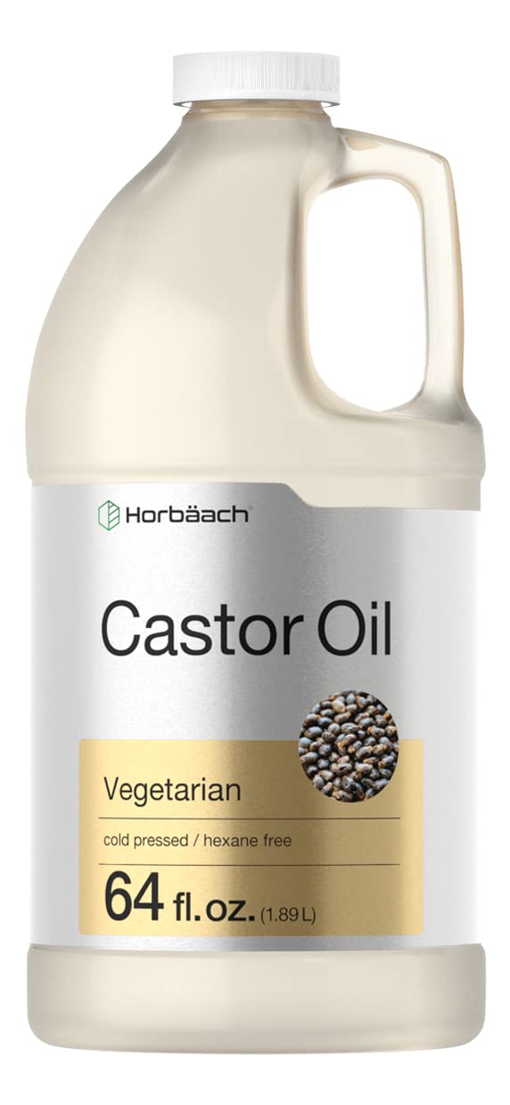 Horbaach Castor Oil 64oz bottle front view for hair conditioning