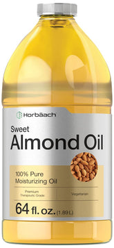 Horbäach Sweet Almond Oil bottle closeup for daily skin hydration.