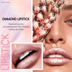 HOSAILY diamond-glow lipstick application demonstrates silky texture for smooth lips.
