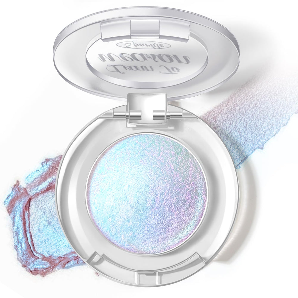 HOSAILY holographic blue glitter eyeshadow palette with color-shift shimmer for dynamic eye looks.