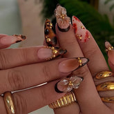 Hosaily medium almond nails with 3D brown flower for chic autumn style