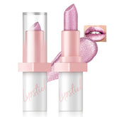 HOSAILY metallic pink frost lipstick bullet shows a shimmering, high shine finish.