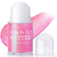 HOSAILY roll-on holographic pink body glitter bottle for quick, festival-ready shine.