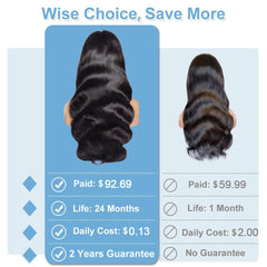 HOT STAR 13x6 body wave wig side view showing seamless lace