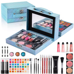 Hot Sugar Blue Diamond train case demonstrates durable, reusable storage for brushes and cosmetics