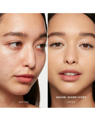 Hourglass Vanish Seamless Finish Foundation Stick application shows smooth, airbrushed blending on skin.
