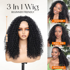 HUA 3in1 half wig offers ponytail and headband styling options.
