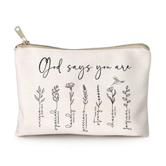 HubbgDesign God Says You Are cosmetic bag front view ideal for on-the-go makeup storage