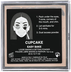 Huda Beauty Easy Bake Cupcake powder swatch demonstrates blur and long wear.