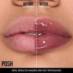 Huda Beauty Faux Filler Extra Shine Foxy tube shows rich caramel brown hue.