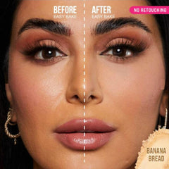 Huda Easy Bake Banana Bread powder swatch demonstrates oil control and setting.