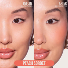 Gradient ombre blend shows Cotton Candy and Peach Sorbet merging on skin.
