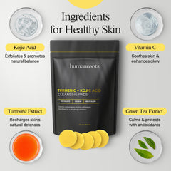 Close-up of ingredients on a Humanroots Turmeric Kojic Pad.