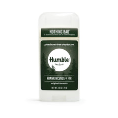 HUMBLE Simple and True Original Formula deodorant bottle with frankincense and fir scent for all-day freshness.