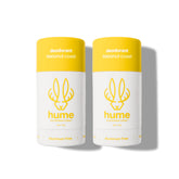 Hume Coconut Coast packaging highlights aluminum-free, plant-based deodorant for sensitive skin.