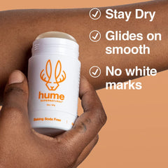 Hume Supernatural clear stick being applied for quick-dry wear